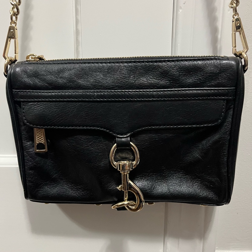 Rebecca Minkoff Black Leather with Gold Accent Crossbody Bag